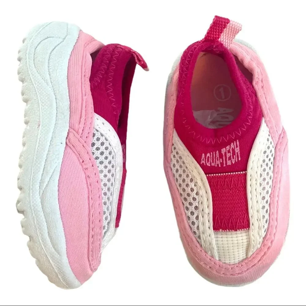 Baby Water Shoes Aqua Tech  Pink White Mesh Infant Beach Pool Size 1